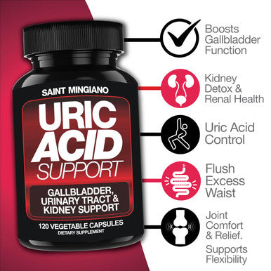 Saint Mingiano Uric Acid Support -120 Capsules - Supports Kidney Cleanse Detox & Repair, Gallbladder & Urinary Tract Issues - Essential For Daily Detox & Joint Support - Featuring Cheery & Cranberry Extract