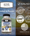 Kaya Naturals Magnesium Glycinate 183mg per Caps Chelated for Maximum Absorption NonGMO NO Gluten Dairy and Soy Supports Muscle and Heart Health 30 Count