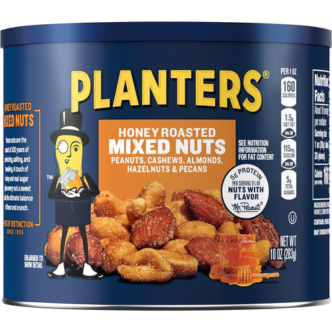 PLANTERS Lightly Salted Mixed Nuts, Plant Based Protein, 10.3 Oz (1 Ct) | Mixed Nuts: Almonds, Cashews, Peanuts, Pecans, Brazil Nuts. Snacks for Adults. Resealable Canister. Party Snack