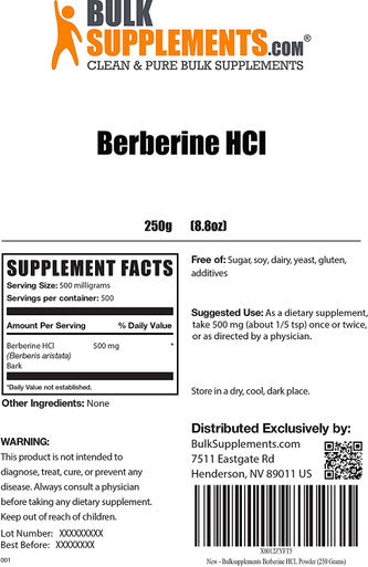 Berberine HCl Powder - Berberine 500mg - Digestive Supplements - Fasting Supplement (250 Grams)