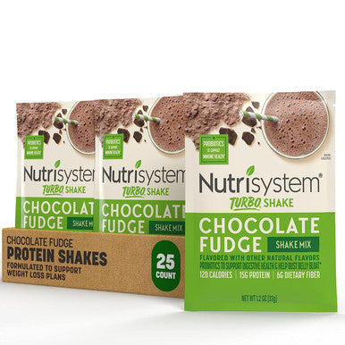 Nutrisystem Chocolate Fudge Turbo Protein and Probiotic Shake Mix, Meal Replacement Shake,15g of Protein, 21 Vitamins and Minerals, 25 Servings