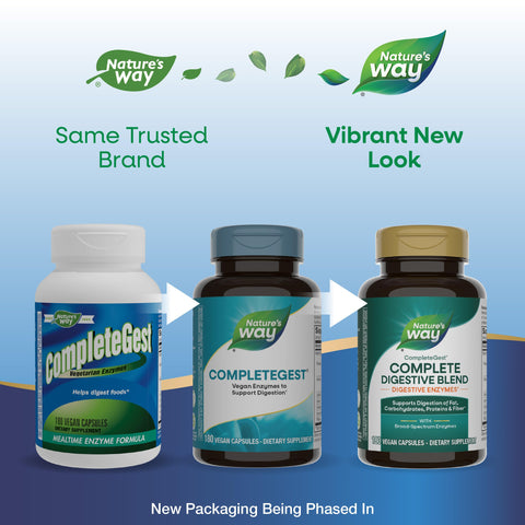 Nature'S Way Completegest Complete Digestive Blend Vegan Enzymes Supports Digestion Of Fat Carbohydrates Proteins & Fiber 180 Capsules (Packaging May Vary)