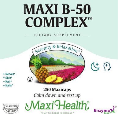 Maxi Health Vitamin B-50 Complex - with Inositol & Biotin - Stress Formula - 250 Capsules - Kosher