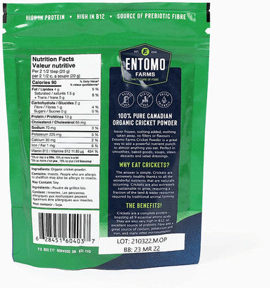 Entomo Farms Organic Cricket Powder 454g Bag Pure Canadian Cricket Flour | Complete Protein | Whole Food, 100% Ground Crickets, No Fillers, Gluten-Free, Paleo & Keto Diet