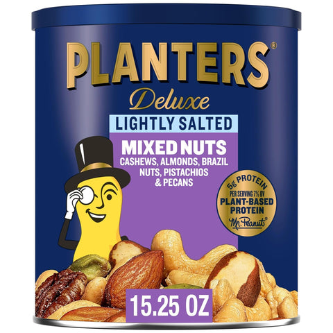 PLANTERS Unsalted Mixed Nuts, Cashews, Pistachios, Almonds, Brazil Nuts, and Pecans, Plant-Based Protein Snacks, 15.25 oz Canister