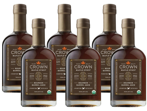 Crown Maple Certified Organic Bourbon Barrel Aged Maple Syrup, Pure, Gluten Free, No Preservatives, Non-GMO Pairs well with Pancakes, Coffee, Cocktails & Brunch, 25 Fl Oz (Pack of 1)