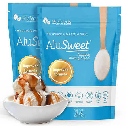 Alusweet 2-Pack Kit Includes (1) Allulose Zero Calorie Sweetener & (1) Allulose Monk Fruit & Erythritol Sweetener - 24 oz - 1:1 Sugar Substitute, Keto-Friendly, Organic, Plant-Based Substitute