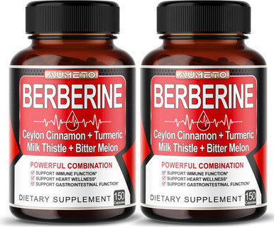 Aumeto 8 in 1 Berberine Supplement - Equivalent to 13100mg per Capsule - Support Digestion Immunity - with Ceylon Cinnamon Milk Thistle Turmeric Bitter Melon
