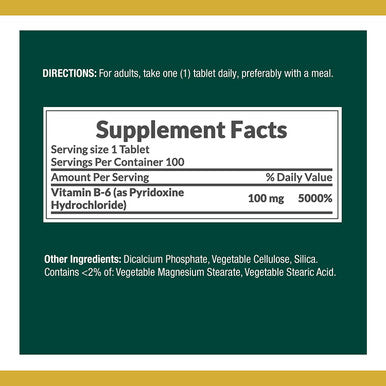 Nature's Bounty Vitamin B6 100 Tablets (100 mg)