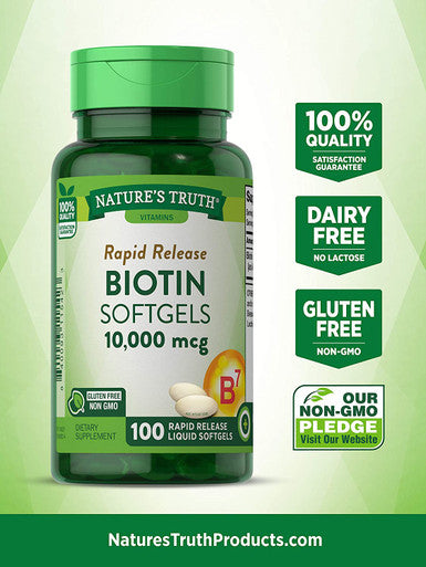 Biotin 10000mcg | 100 Softgels | Non-GMO Gluten Supplement | by Nature's Truth
