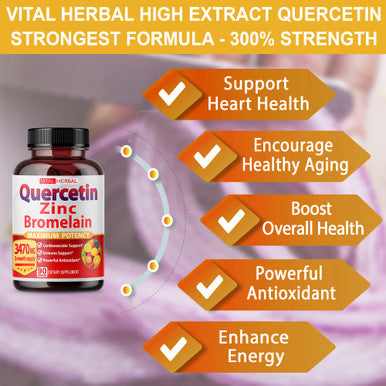 Premium High Purity Quercetin 98% with Bromelain Capsules Equivalent to 3470 mg - Maximum Potency with Green Tea Ashwagan - Supports Overall Health Strength Energy - 90 Days Supply