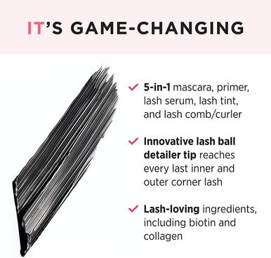 IT Cosmetics Hello Lashes 5in1 Mascara Black Volumizing Mascara Lash Primer Lash Serum Lash Tint Lash Curler Lengthens Separates Lashes With Collagen Biotin Peptides 0.33 fl oz