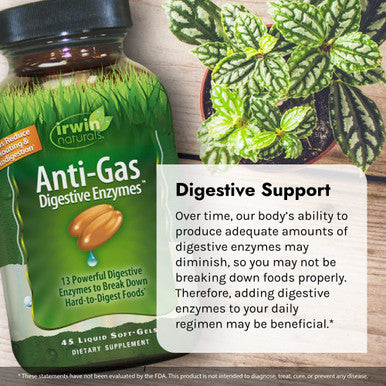 Irwin Naturals Anti-Gas Digestive Enzymes - 45 Liquid Soft-Gels Pack Of 2 - Helps Break Down Food Absorb Nutrients Reduce Bloating & Indigestion - 90 Total Servings