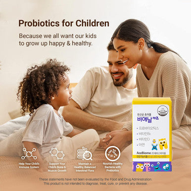 Acebiome BNR Kids Probiotic Metabolism Support Immune Support Maintain Healthy Bone Berry Flavors Chewable 60 Serving (360 Tablets)