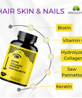 HERBALICIOUS Biotin Vitamins With Collagen, Keratin & Saw Palmetto For Women And Men - Biotin 10000 Mcg Hair Skin Nails Supplement For Hair, Skin, And Nails Wellness - Made In Usa, 120 Capsules
