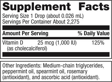 Metagenics D3 Liquid - 2 fl oz - Liquid Vitamin D3 - Bone Health & Immune Support - Suitable for Kids - 2275 Servings