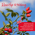 Healthspan Rose Hip 12,500mg | 90 Tablets | Muscle, Bone, Joint & Immune Health | Added Vitamin C & Calcium | Fatty Acids | Carotenoids | Polyphenols | Flavonoids | Rosa Canina | Vegan