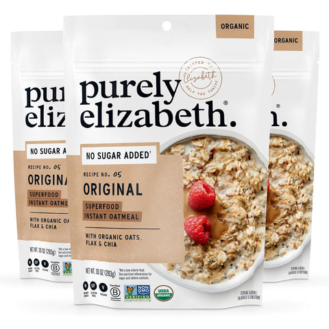 purely elizabeth Superfood Oats, Original, Amaranth, Quinoa Flakes, Flax Seeds, Chia Seeds,Gluten-Free, Non-GMO, 10oz (3 Ct.)