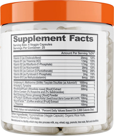 Genius Joy Nootropic Supplement w/Same Panax Ginseng LTheanine 100 Veggie Pills