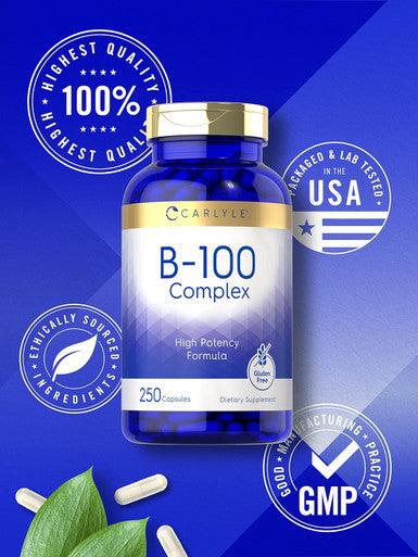 Carlyle B-100 Complex Vitamin | 250 Capsules | Non-GMO Gluten Supplement