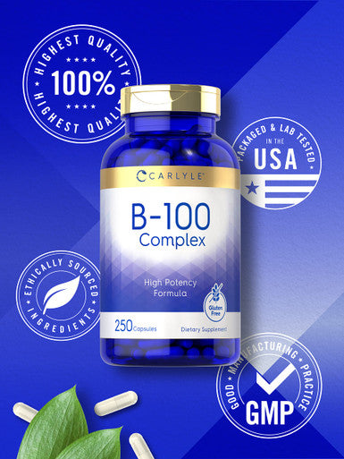 Carlyle B-100 Complex Vitamin | 250 Capsules | Non-Gmo, Gluten Free Supplement