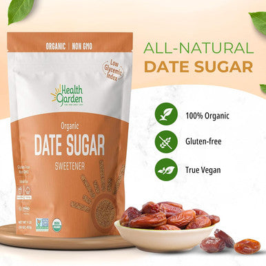 Health Garden Date Sugar (16 Oz) Organic Date Sugar Sweetener All-Natural Dried Ground Dates Rich In Vitamins And Minerals No Gluten Non-Gmo Low Glycemic Sugar Substitute (1 Lb Pack Of 1)