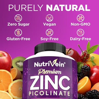 Nutrivein Premium Zinc Picolinate 100Mg - 120 Capsules - Immunity Defense Boosts Immune System & Cellular Regeneration - Maximum Strength Bioavailable Supplement - Essential Elements For Absorption