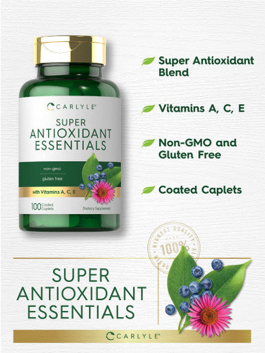 Antioxidants Supplement | 100 Caplets | Nutritional Complex | Vitamin A, C, E | Non-Gmo, Gluten Free Formula | By Carlyle