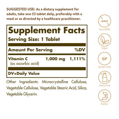Solgar Vitamin C 1000 Mg 90 Tablets - Antioxidant & Immune Support Overall Health Healthy Skin & Joints - Bioflavonoids Supplement - Non-Gmo Vegan Gluten Free Kosher - 90 Servings