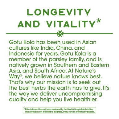 Nature'S Way Premium Herbal Gotu Kola Herb 950 Mg Per Serving 180 Vcaps