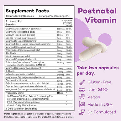 PREMAMA Postpartum Multivitamin with Vitamin B12 Folate Postnatal Support for Lactation and Breastfeeding 28 Servings