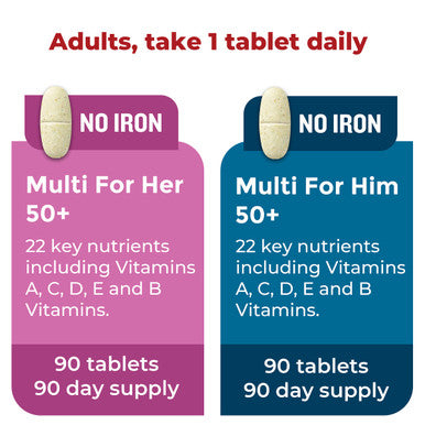 Nature Made Multivitamin 50+ His and Hers Combo Pack Mens And Womens Multivitamin With Vitamin C Vitamin D3 B Vitamins Zinc and More Two Multivitamin Bottles 90 count