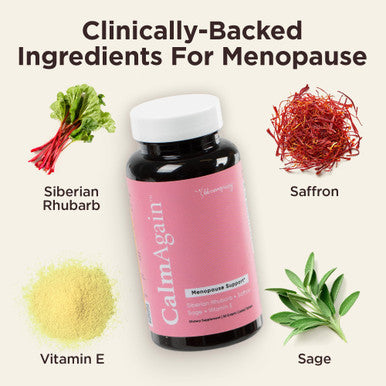 BB Company CalmAgain for Menopause Anxiousness Mood Balance for Women | Stay Calm Lower Cortisol Fewer Mood Swings | Siberian Rhubarb Sage Saffron | Menopause Relief | 30 Ct