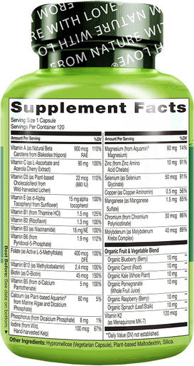 NATURELO One Daily Multivitamin for Women 50+ (Iron Free) - Menopause Support for Women Over 50 - Whole Food Supplement - Non-GMO - No Soy - 120 Capsules - 4 Month Supply