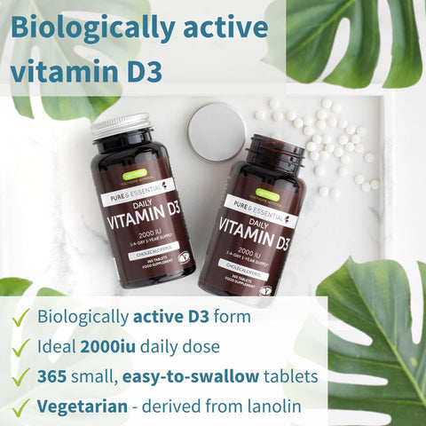 Igennus Daily Vitamin D3 2000iu 50 mcg Clean Label 365 Small Tablets 1Year Supply Vegetarian Cholecalciferol Vitamin D Supplement