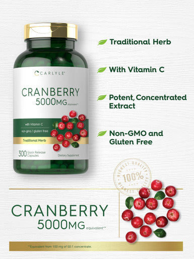 Carlyle Cranberry Pills 5000Mg | 300 Capsules | With Vitamin C | Non-Gmo, Gluten Free