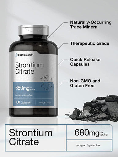 Strontium Citrate 680 mg | 180 Caps | Non-GMO & Gluten Free Supplement | by Horbaach