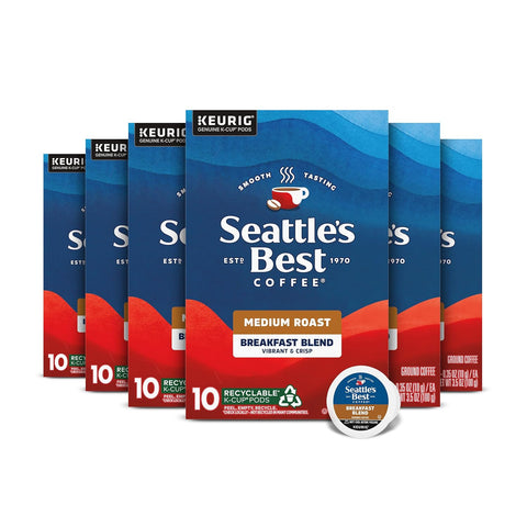 SeattleÃƒÂ¢Ã¢â€šÂ¬Ã¢â€žÂ¢s Best Coffee, Medium Roast K-Cup Coffee Pods, Breakfast Blend, 100% Arabica, 6 Boxes (60 Pods Total)