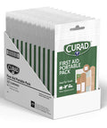 Curad First Aid Portable Pack Ideal for Travel Carry-on Backpacks Water Resistant Pouch Variety Size Bandages Alcohol Swabs 12 Packs