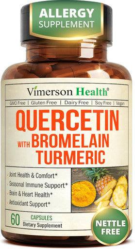 Vimerson Health Quercetin with Bromelain Turmeric Curcumin Supplement Triple Action Allergy Relief Inflammation and Joint Support with Organic Tumeric + Bioperine for Max Absorption