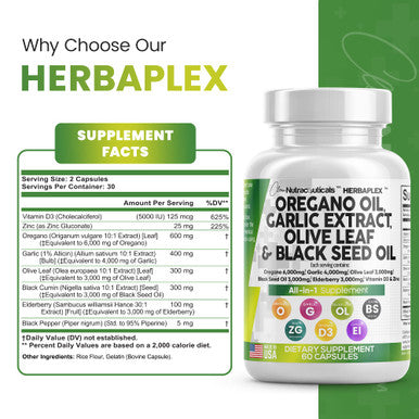 Oregano Oil Garlic Extract Olive Leaf Black Seed Oil Supplement