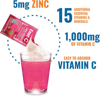 Ener-C Raspberry Multivitamin Drink Mix Powder Vitamin C 1000Mg & Electrolytes With Real Fruit Juice Natural Energy & Immune Support For Women & Men - Non-Gmo Vegan & Gluten - 60 Count