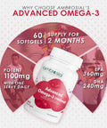 Ambrosial Ambrosial Advanced Omega 3 fish oil supplement | 1100mg High Strength fish oil capsules with 360mg EPA & 240mg DHA |Supports Healthy Heart & Immunity (Pack of 1-60 Softgels)