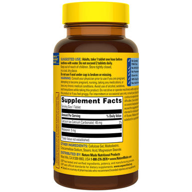Nature Made Melatonin 5mg Tablets Extra Strength 100% Drug Free Sleep Aid for Adults 90 Tablets 90 Day Supply