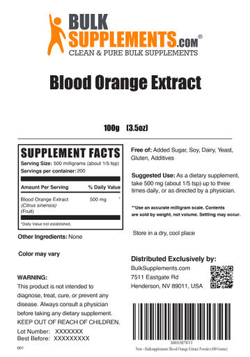 BulkSupplements Orange Extract Powder - Dietary Supplement, Sourced from Orange - - 500mg , 200 Servings (100 Grams - 3.5 oz)