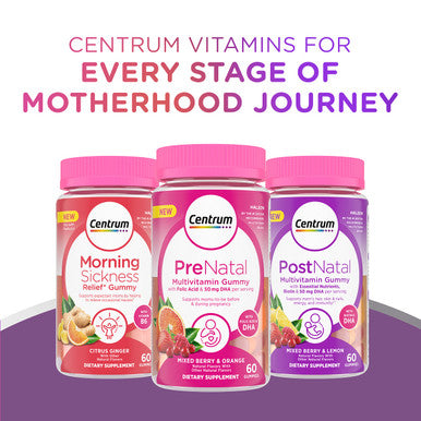 Centrum Morning Sickness Relief Gummies Citrus Ginger Flavor - 60 Count Up To 60 Day Supply