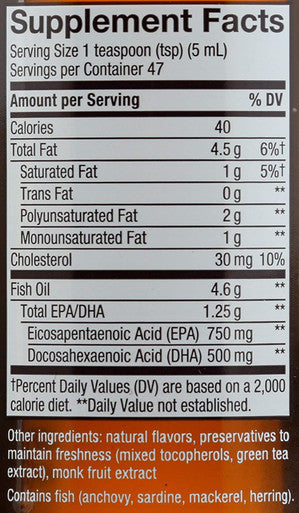 Natures Way Ultra Pure Omega3 Liquid Fish Oil Supplement, Grapefruit Tangerine Flavor, 8 Fl Oz