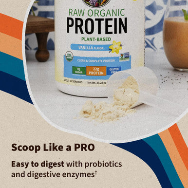 Garden of Life Protein Powder, Vegan Protein Powder, BCAA, Probiotics & Digestive Enzymes, Gluten & Lactose Free, Vanilla, 1.5 LB