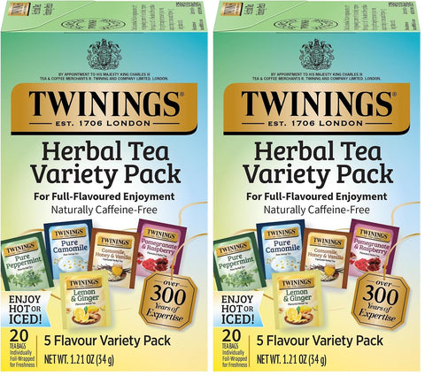Twinings Lemon & Ginger, Caffeine-Free Herbal Tea Bags, 100 CT Box (1 Pack) | Spicy & Tangy, Ginger, Lemon Peel, Lemongrass, Blackberry Leaves, Soothe Digestion, 100 Foil Lined Individually Wrapped Bags