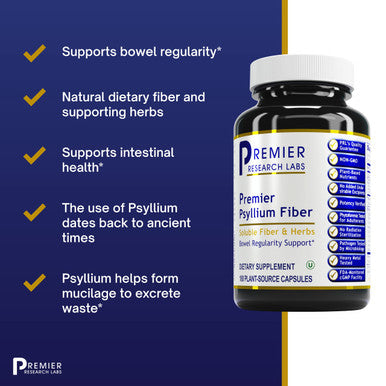 Premier Research Labs Psyllium Fiber - Features Natural Soluble Fiber & Supporting Herbs - Supports Bowel Regularity & Intestinal